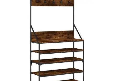 Suport de haine cu raft de pantofi stejar fumuriu, 90x34x184 cm - 2/5