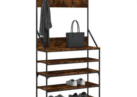 Suport de haine cu raft de pantofi stejar fumuriu, 90x34x184 cm - 3/5