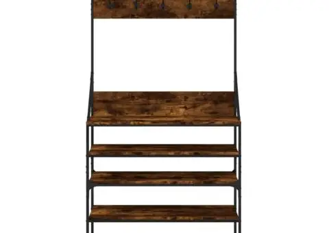 Suport de haine cu raft de pantofi stejar fumuriu, 90x34x184 cm - 4/5