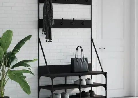 Suport de haine cu raft de pantofi, negru, 100x40x184 cm - 1/5