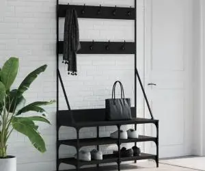 vidaXL Suport de haine cu raft de pantofi, negru, 100x40x184 cm