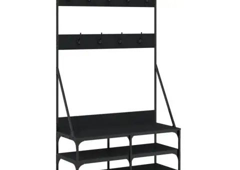 Suport de haine cu raft de pantofi, negru, 100x40x184 cm - 2/5