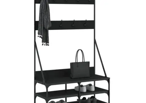 Suport de haine cu raft de pantofi, negru, 100x40x184 cm - 3/5