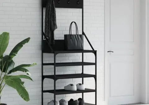 Suport de haine cu raft de pantofi, negru, 70x34x184 cm - 1/5