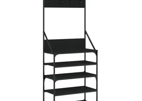 Suport de haine cu raft de pantofi, negru, 70x34x184 cm - 2/5