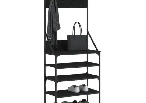 Suport de haine cu raft de pantofi, negru, 70x34x184 cm - 3/5