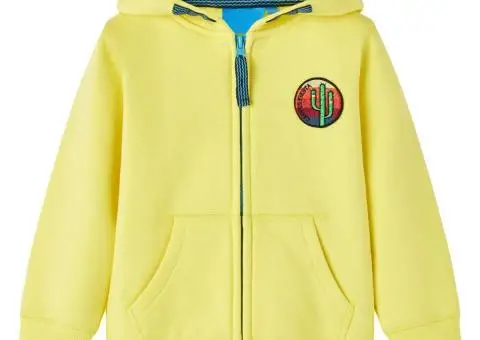 Hanorac cu glugă pentru copii cu fermoar, galben deschis, 140 - 1/5