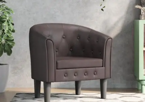 Fotoliu tip cuvă, maro, piele ecologică - 1/5