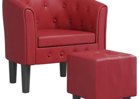 Fotoliu tip cuvă cu taburet, roșu vin, piele ecologică - 2/5