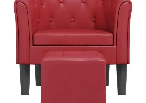 Fotoliu tip cuvă cu taburet, roșu vin, piele ecologică - 3/5