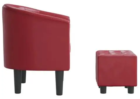 Fotoliu tip cuvă cu taburet, roșu vin, piele ecologică - 4/5