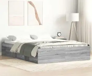 vidaXL Cadru de pat dublu, sonoma gri, 135x190 cm