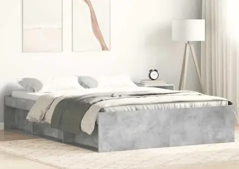 Cadru de pat dublu, gri beton, 135x190 cm - 1/5