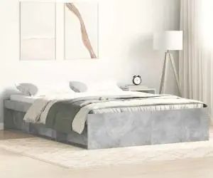 vidaXL Cadru de pat dublu, gri beton, 135x190 cm