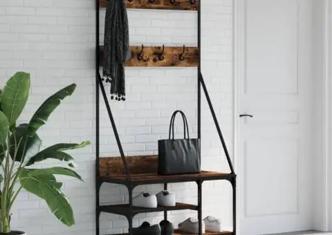 Suport de haine cu raft de pantofi stejar fumuriu, 80x40x184 cm - 1/5