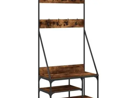 Suport de haine cu raft de pantofi stejar fumuriu, 80x40x184 cm - 2/5