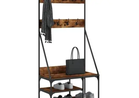 Suport de haine cu raft de pantofi stejar fumuriu, 80x40x184 cm - 3/5