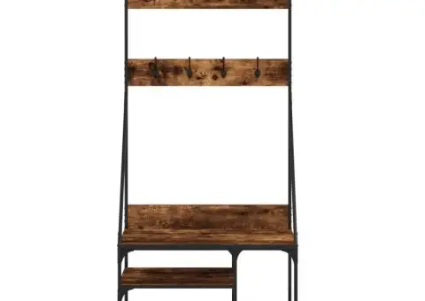 Suport de haine cu raft de pantofi stejar fumuriu, 80x40x184 cm - 4/5