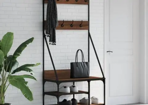 Suport de haine cu raft pantofi, stejar maro, 80x40x184 cm - 1/5