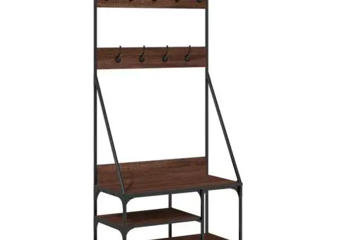 Suport de haine cu raft pantofi, stejar maro, 80x40x184 cm - 2/5