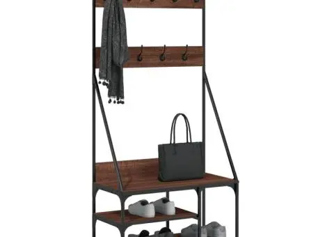 Suport de haine cu raft pantofi, stejar maro, 80x40x184 cm - 3/5