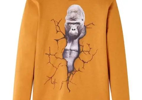 Tricou pentru copii cu mâneci lungi, ocru închis, 92 - 1/5