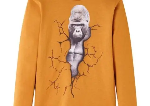 Tricou pentru copii cu mâneci lungi, ocru închis, 116 - 1/5