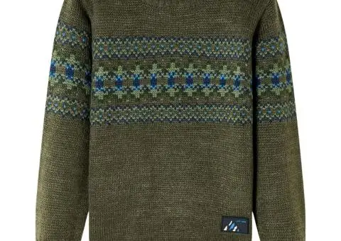 Pulover tricotat pentru copii, kaki, 128 - 1/5