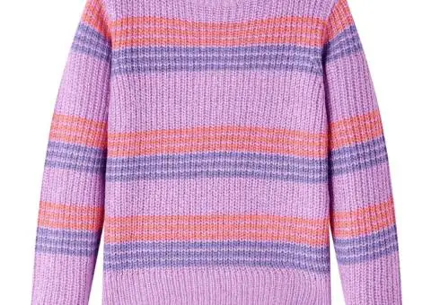 Pulover pentru copii tricotat, dungi liliac și roz, 104 - 1/5
