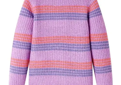 Pulover pentru copii tricotat, dungi liliac și roz, 104 - 2/5