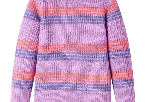 Pulover pentru copii tricotat, dungi liliac și roz, 128 - 2/5