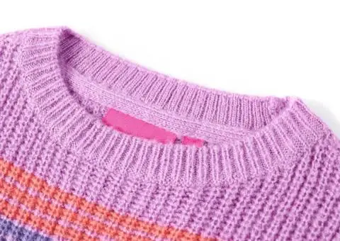 Pulover pentru copii tricotat, dungi liliac și roz, 128 - 3/5