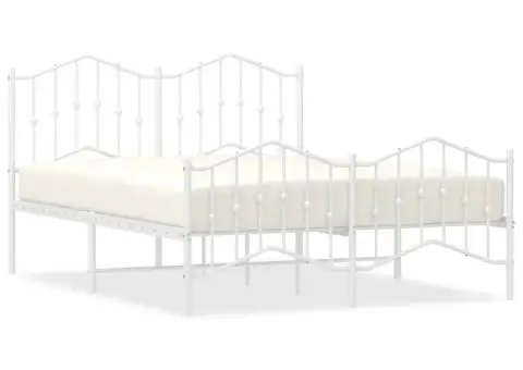 Cadru pat metalic cu tăblie de cap/picioare , alb, 150x200 cm - 2/5