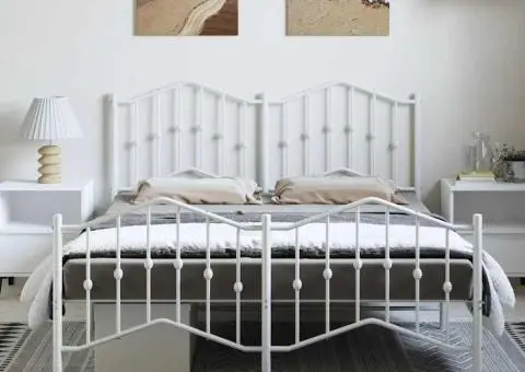 Cadru pat metalic cu tăblie de cap/picioare , alb, 150x200 cm - 3/5