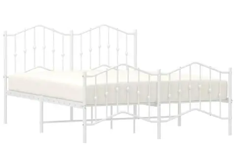 Cadru pat metalic cu tăblie de cap/picioare , alb, 150x200 cm - 4/5