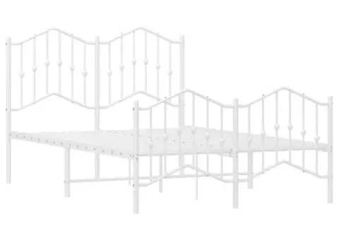 Cadru pat metalic cu tăblie de cap/picioare , alb, 120x190 cm - 4/5