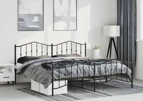 Cadru pat metalic cu tăblii de cap/picioare , negru, 193x203 cm - 1/5