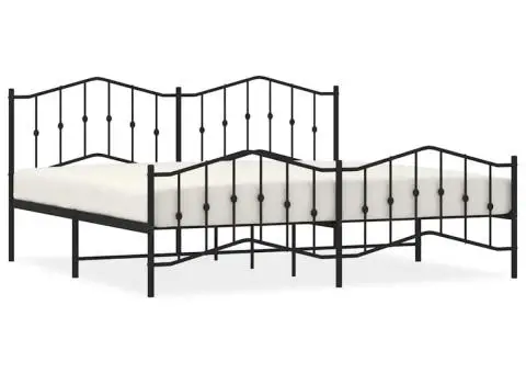 Cadru pat metalic cu tăblii de cap/picioare , negru, 193x203 cm - 2/5