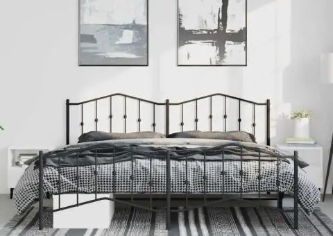 Cadru pat metalic cu tăblii de cap/picioare , negru, 193x203 cm - 3/5