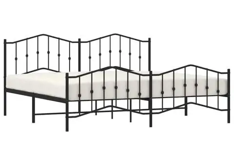 Cadru pat metalic cu tăblii de cap/picioare , negru, 193x203 cm - 4/5