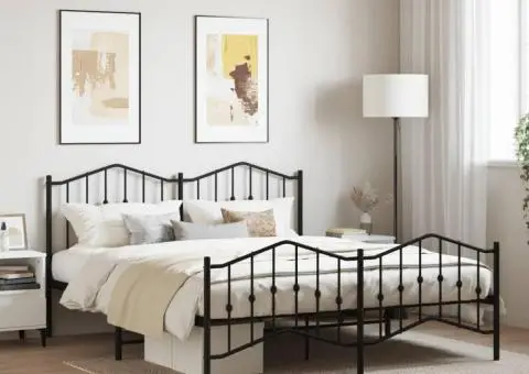 Cadru pat metalic cu tăblie de cap/picioare , negru, 180x200 cm - 1/5