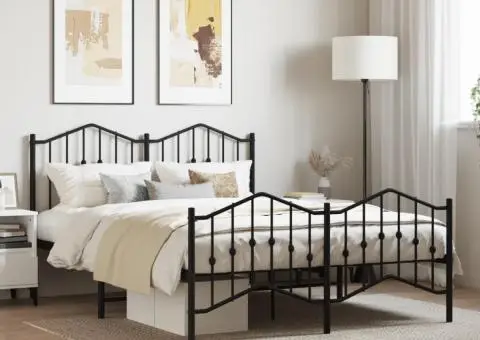 Cadru pat metalic cu tăblie de cap/picioare , negru, 140x190 cm - 1/5