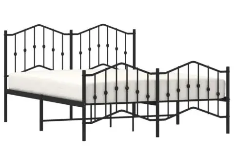 Cadru pat metalic cu tăblie de cap/picioare , negru, 140x190 cm - 3/5