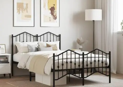 Cadru pat metalic cu tăblie de cap/picioare , negru, 120x200 cm - 1/5