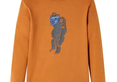 Tricou pentru copii cu mâneci lungi, ocru închis, 128 - 1/5