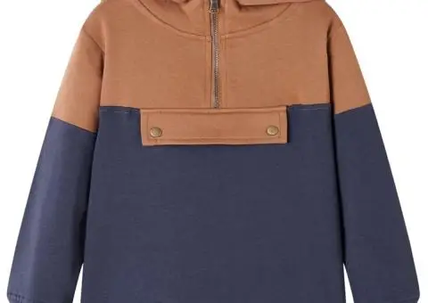 Bluzon cu glugă de copii, jumătate de fermoar, antracit și coniac, 92 - 1/5