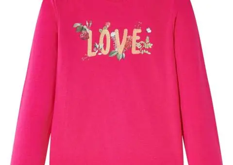Tricou pentru copii cu mâneci lungi, roz aprins, 128 - 1/5