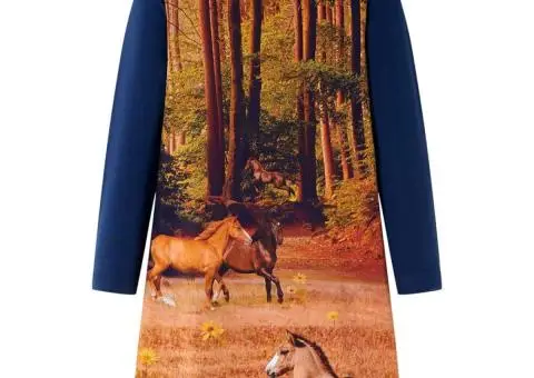 Rochie pentru copii cu mâneci lungi, bleumarin, 104 - 1/5