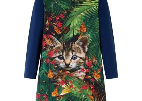 Rochie pentru copii cu mâneci lungi, bleumarin, 104 - 1/5