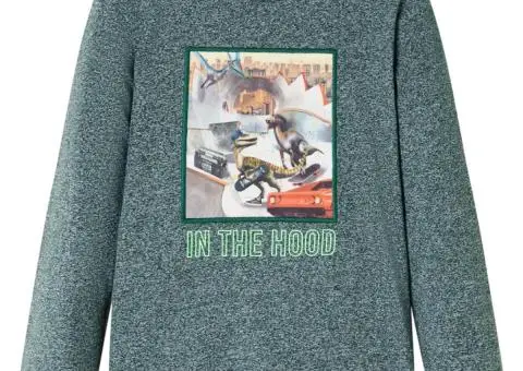 Tricou copii mâneci lungi, verde închis melanj, 116 - 1/5